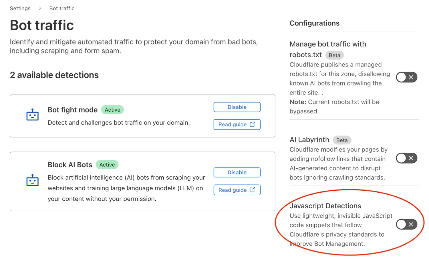 Disable JavaScript Detections