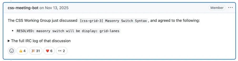 CSS Working Group masonry decision