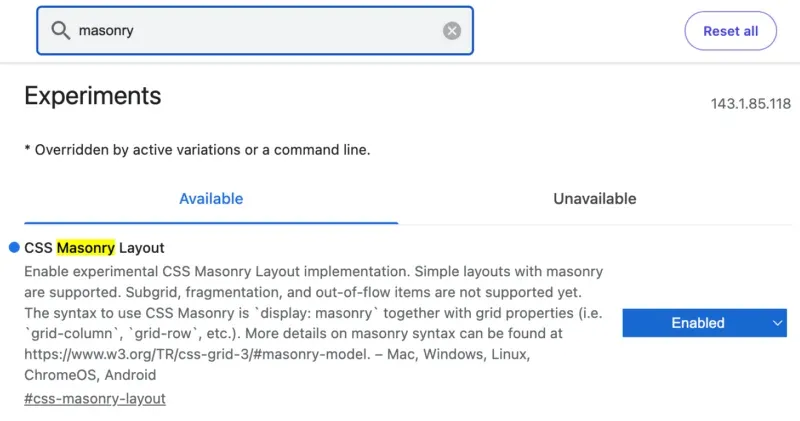 Chromium browser masonry flag switch